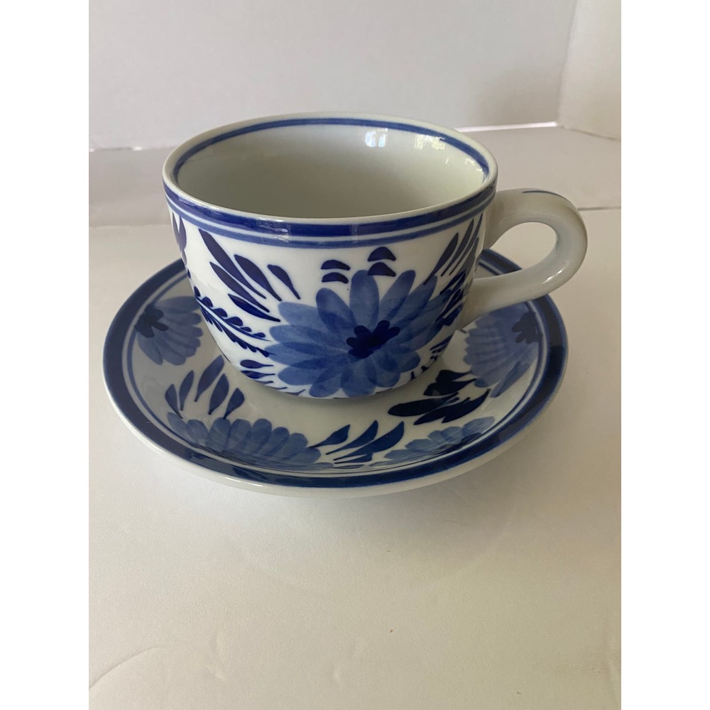 *Centrum Ceramics Soup Bowl And Saucer White With Blue Flowers/ China